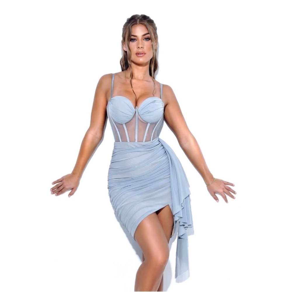 ▪️NWT Miss Circle Grey Ruched Draping Mesh Corset Dress